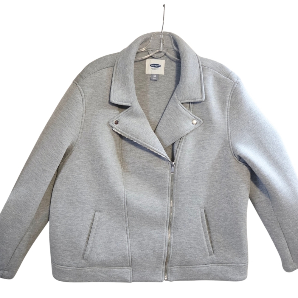 Old Navy xxl heather grey sweat shirt neoprene like moto jacket